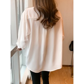 女性用カジュアル長袖シャツ、生産的なドラゴンプリント付き - 軽いブルー、ボタンアップ、シングルブレスト、レギュラーフィット、春/夏/秋に最適、カジュアルな衣装|生産的なプリントシャツ|長袖シャツ