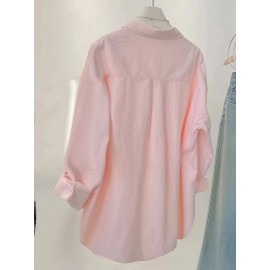 刺繍長袖シャツ、軽量、通気性抜群、UVカット、春夏秋用、ピンク/ホワイト