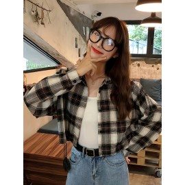 新しい韓国風の格子柄の長袖半袖カーディガン、魅力的なトップ。