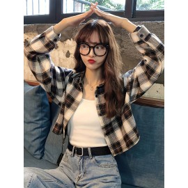 新しい韓国風の格子柄の長袖半袖カーディガン、魅力的なトップ。