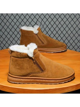 メンズソリッドアンクルブーツ、サイドジッパー付き、暖かい豪華な裏地、快適な滑り止めスノーシューズ、冬&秋