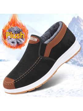 【冬にぴったり】メンズ快適なふわふわ裏地付き冬用スノーブーツ - 滑り止め付きアンクルハイキングシューズ、ファートリム付き、ブラック＆ブラウンデザイン、アウトドアアドベンチャー、トレッキング、カジュアルウェアに