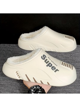 メンズカジュアルファッションスノーブーツ - 冬用暖かフリース裏地厚底防水防滑ソフトEVAソールレタープリント付きデイリーレジャー用アンクルブーティ 1足