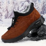 メンズ暖かく快適な冬用スノーシューズ - 屋外ハイキング・トレッキング用滑り止めアンクルブーツ、ふわふわ裏地付き