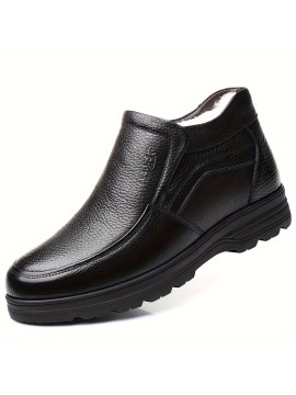 メンズ冬用暖かいスリッポンローファー - 厚手フリース裏地、滑り止めゴムソール、カジュアルアウトドアシューズ