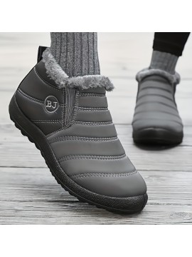 メンズ 無地 トレンディ スリッポン スノーブーツ 暖かいプラッシュライニング付き、快適なノンスリップ 耐久性のあるカジュアルサーマルシューズ、メンズウィンターフットウェア