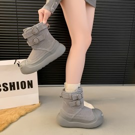 女性の冬用アンクルブーツ、ソリッドカラープラットフォームヒールスノーブーツ、ラウンドトゥ、スリッポンクロージャー、ファブリックアッパー、ゴムソール、プラッシュライニング付き、ヨーロッパの特別なデザイン、泰州生産エリア