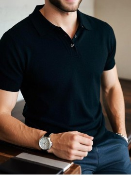 メンズ多用途カジュアル半袖ニットポロシャツ - ソフトストレッチファブリック、クラシックソリッドカラー、ラペルカラー、カジュアルアットワード、カジュアルウェア | カジュアルスタイル | ニット構造