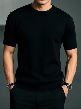 メンズ フォーシーズン 多用途 ビジネス カジュアル クルーネック ショートスリーブ ニット スウェーター