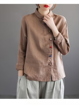 ヴィンテージ風カラーボタンシャツ、春秋向け、綿混紡素材