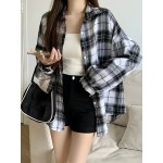 レディースカジュアルチェックシャツ、ストレート、フロントボタン、春夏レトロスタイル、チェックシャツレディースゆったりエレガントカジュアル春秋エレガントチェックシャツ長袖機洗い可能通勤通学に最適